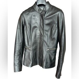 Reiss Black Leather Biker Jacket